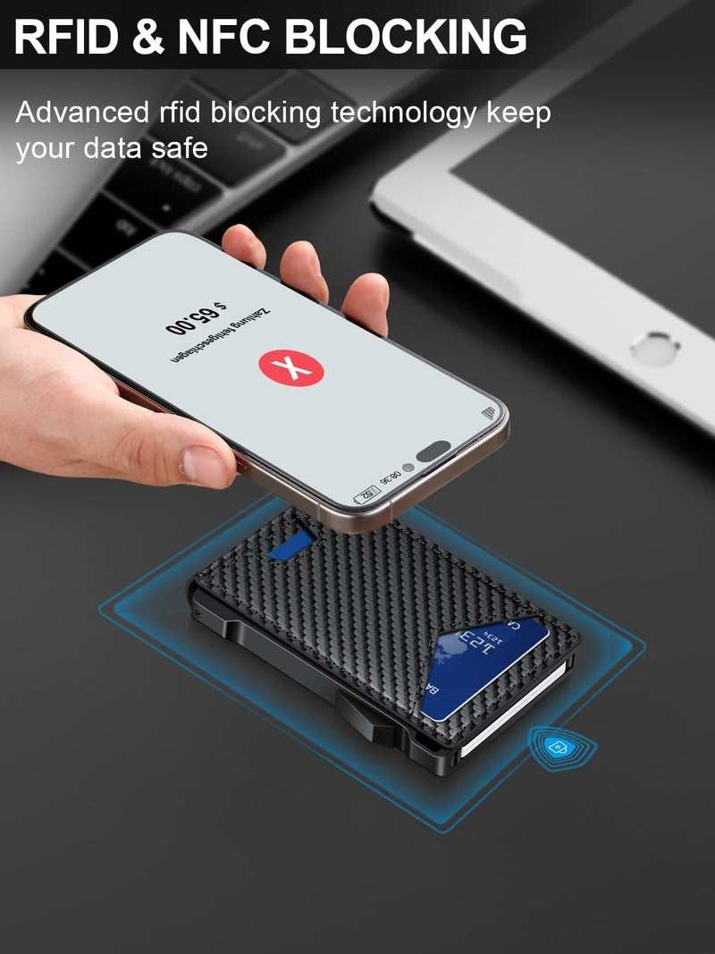 kafellon Wallet for Men RFID Wallet with 2 ID Windows & Money Clip, Slim Pop Up Card Holder for 10-12 Cards, Bifold Minimalist Smart Wallet for Front Pocket, Compact Metal Credit Card Holder, Gifts for Men - Image 3