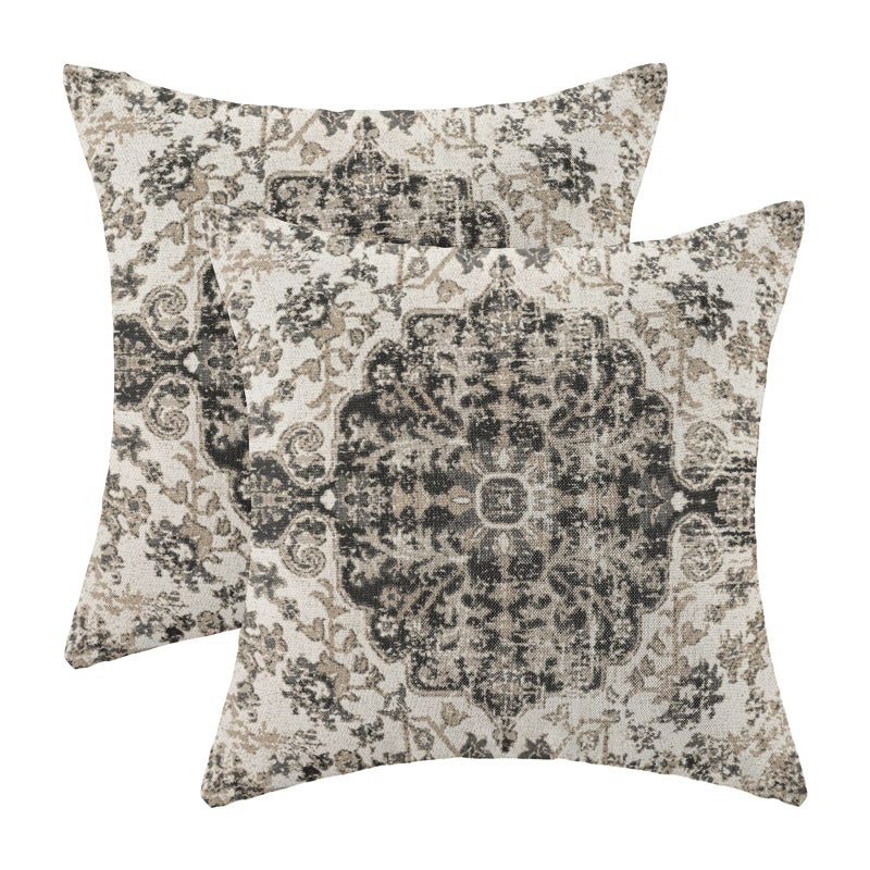 AEIOAE Boho Pillow Covers 18x18 Inch Set of 2Carpet Pattern Throw Pillows CaseBlack White Grey Ethnic Design Outdoor Decorative Square Linen Farmhouse Decor Cushion Covers for Home Sofa Bed Couch