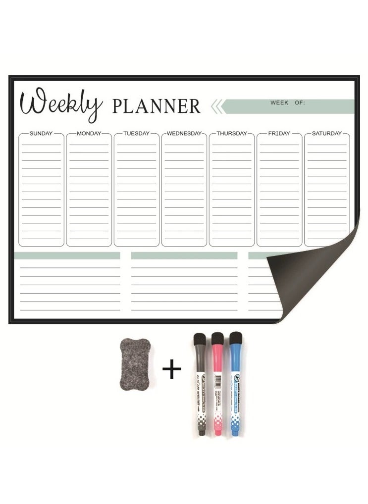 Generic [Weekly] Magnetic Whiteboard Planner, Weekly Monthly Planner Calendar Board Set, Fridge Whiteboard Planning Organizer, Dry Erase, To Do List, Stain Resistant Surface with 1 Eraser, 3 Markers for Kitchen or Office  - Image 1