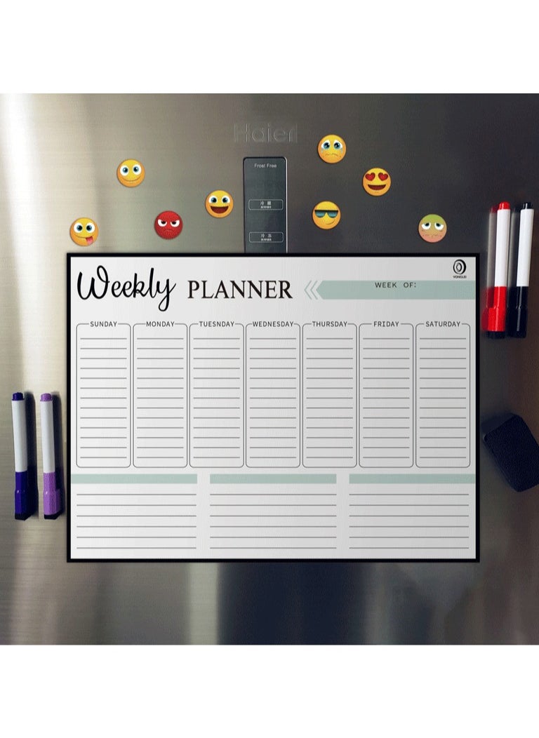 Generic [Weekly] Magnetic Whiteboard Planner, Weekly Monthly Planner Calendar Board Set, Fridge Whiteboard Planning Organizer, Dry Erase, To Do List, Stain Resistant Surface with 1 Eraser, 3 Markers for Kitchen or Office  - Image 2