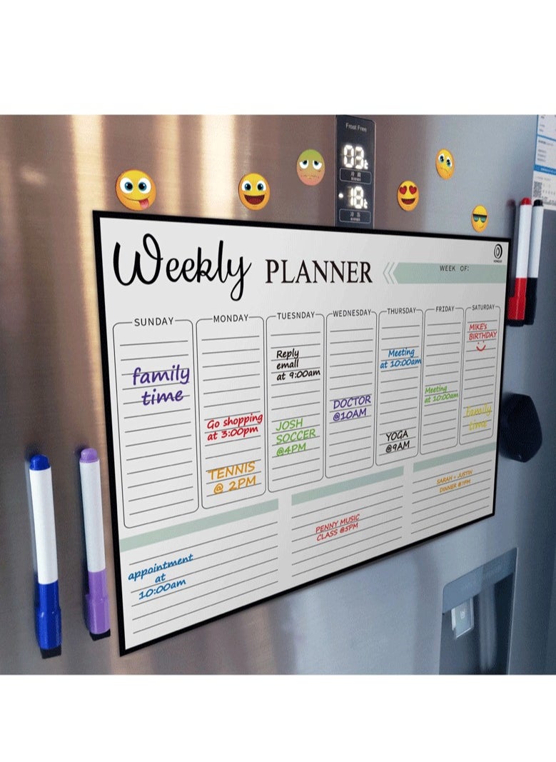 Generic [Weekly] Magnetic Whiteboard Planner, Weekly Monthly Planner Calendar Board Set, Fridge Whiteboard Planning Organizer, Dry Erase, To Do List, Stain Resistant Surface with 1 Eraser, 3 Markers for Kitchen or Office  - Image 3