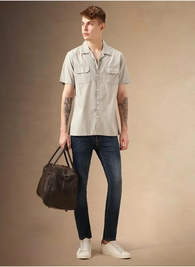 Dennis Lingo Relaxed Fit Grey Cotton Casual Shirt