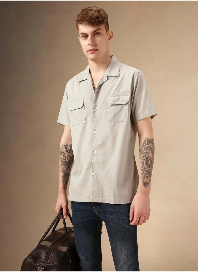 دينيس لينغو Relaxed Fit Grey Cotton Casual Shirt