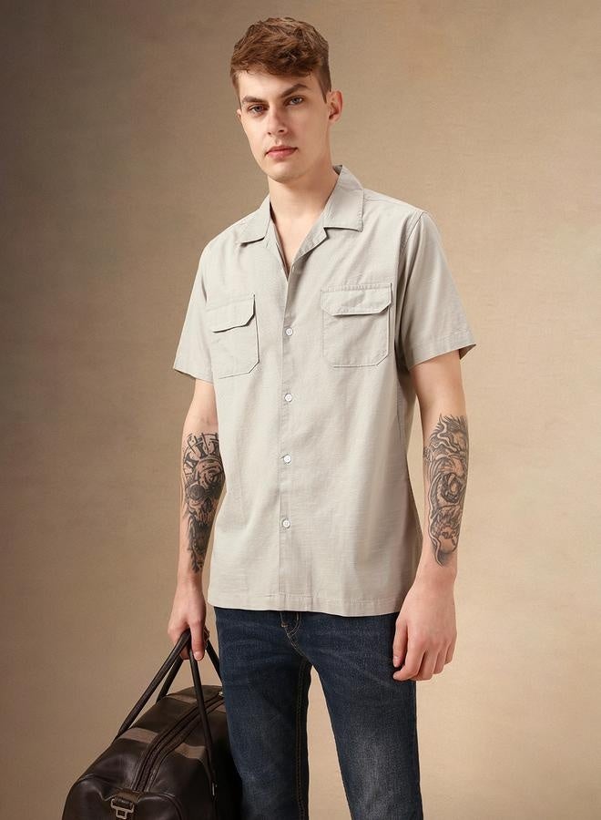 دينيس لينغو قميص كاجوال قطني رمادي بقصة مريحة - Image 2