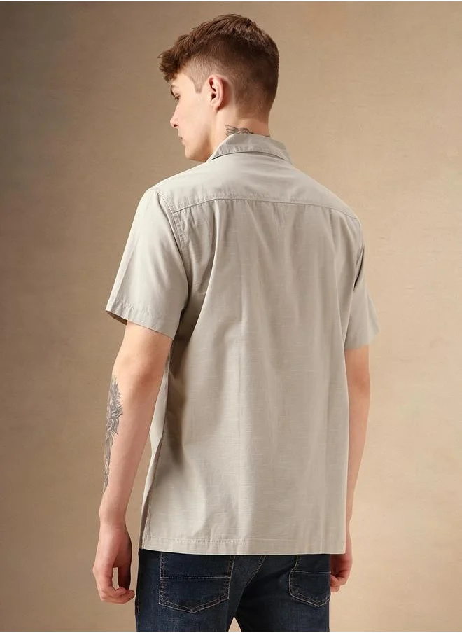 دينيس لينغو Relaxed Fit Grey Cotton Casual Shirt