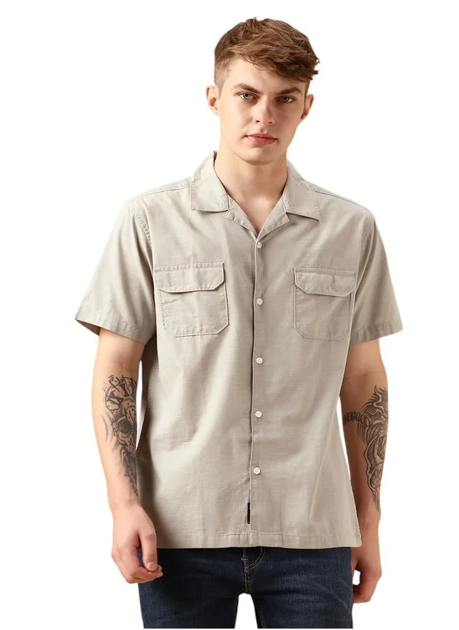 دينيس لينغو Relaxed Fit Grey Cotton Casual Shirt