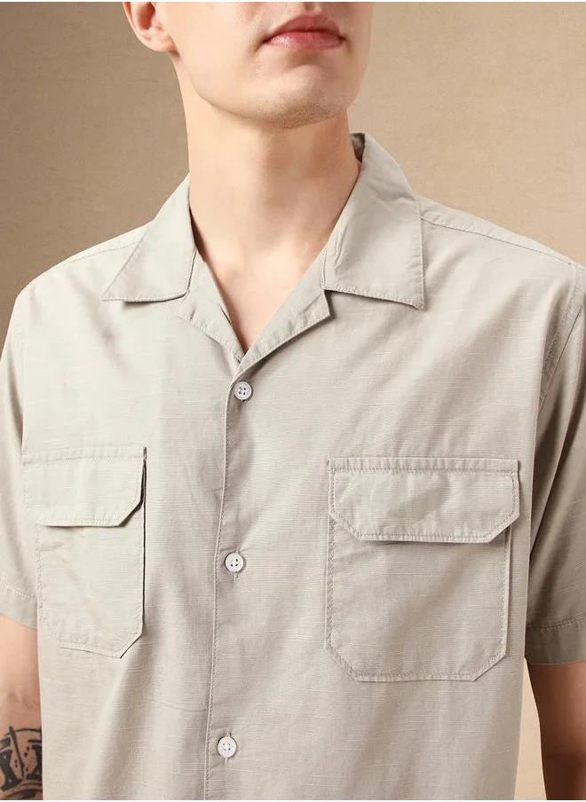دينيس لينغو Relaxed Fit Grey Cotton Casual Shirt