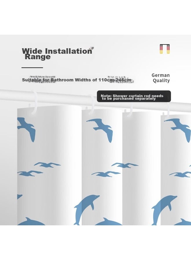 Ridder German Imported Shower Curtain, Waterproof, Mold-resistant, Bathroom Parion, Bathing, Shower, Dynamic Dolphin Design, 180*200cm