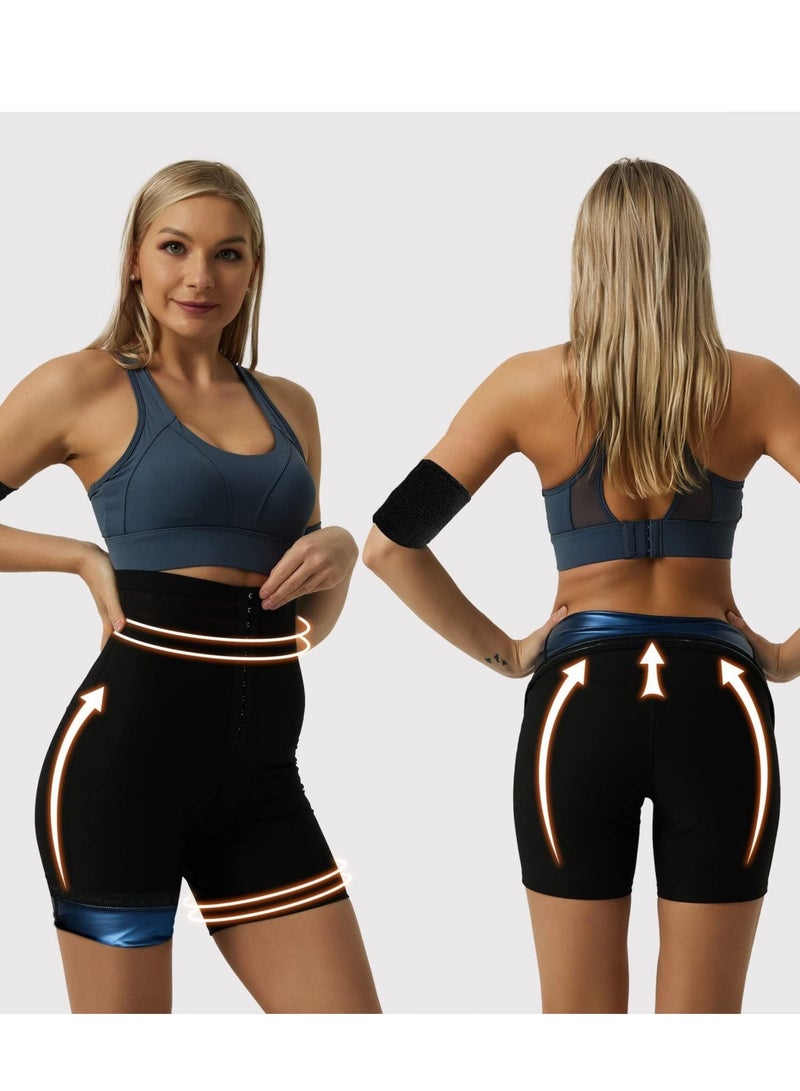 Captaintech Sauna Sweat Shapewear Shorts Pants Thigh Workout Suit Waist Trainer Weight Loss Shaper Sweatsuit Fitness Gym Women L - Image 5