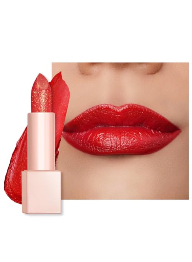 Oulac Moisturizing Coral Red Lipstick Tinted Lip Balm Infused with Damask Rose Oil Alleviate Lips Shiny Lightweight Lip Makeup Vegan Gluten Free PG02 Red Coral - Image 1