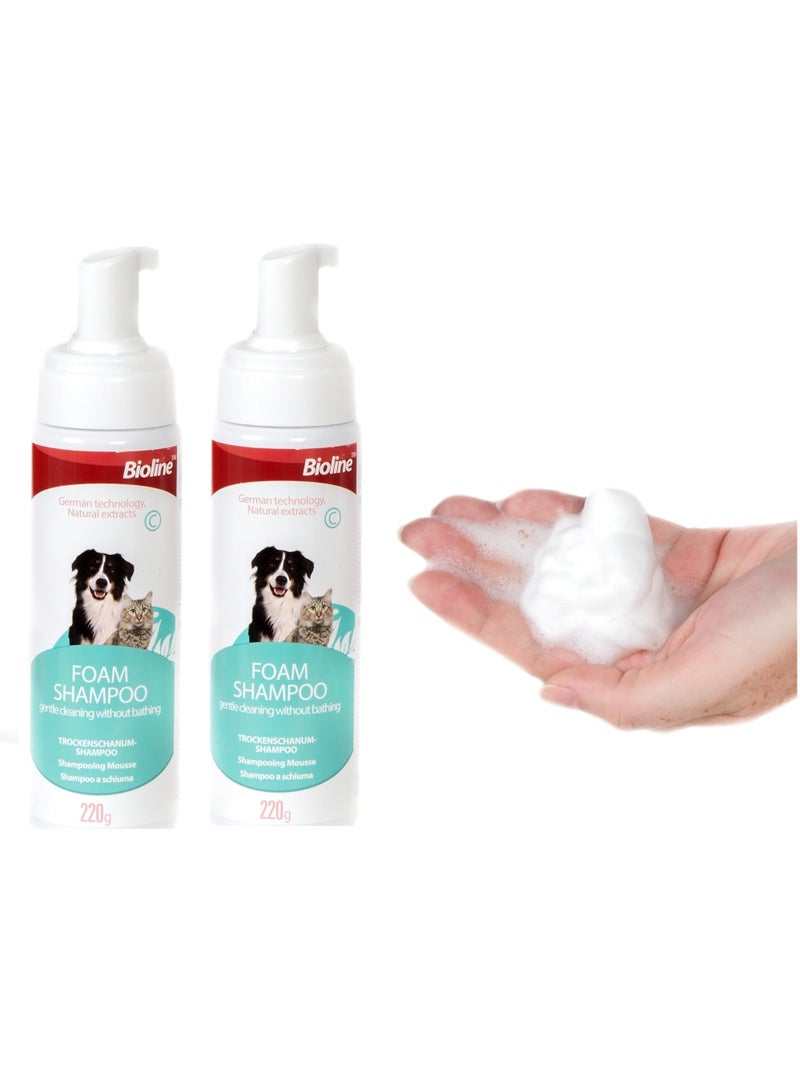 Bioline Dry Foam Shampoo Waterless Bath For Dogs And Cats 2X220g - Image 1