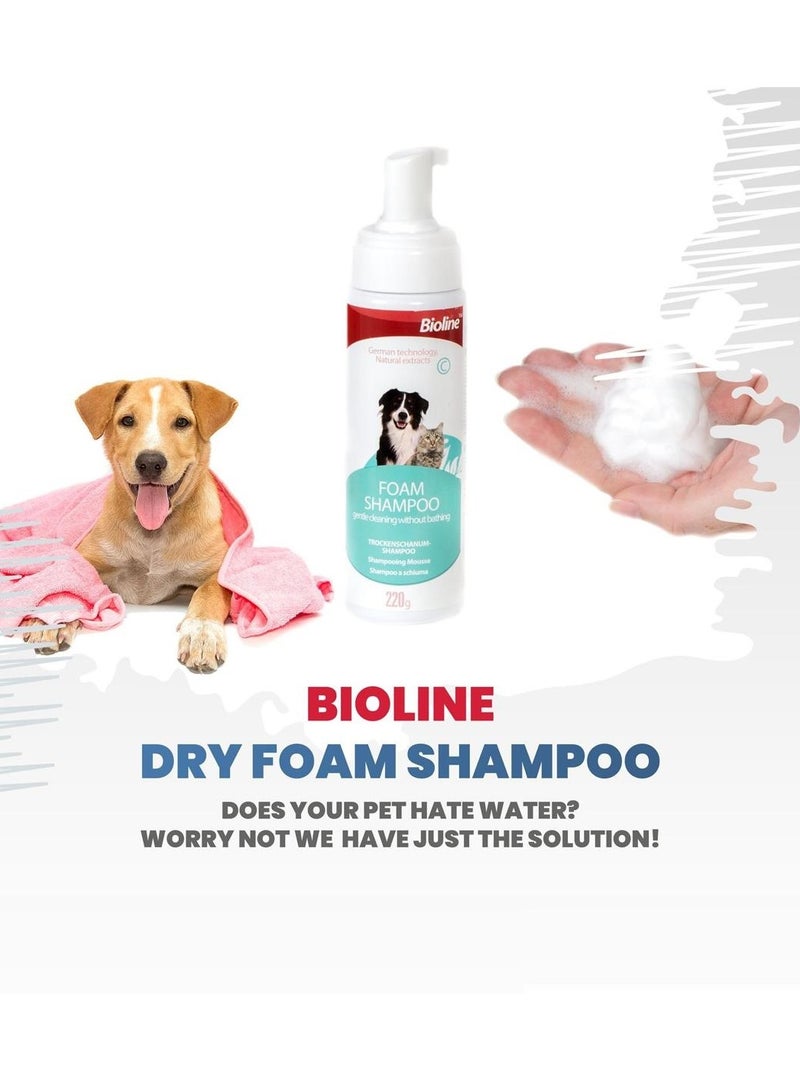 Bioline Dry Foam Shampoo Waterless Bath For Dogs And Cats 2X220g - Image 2