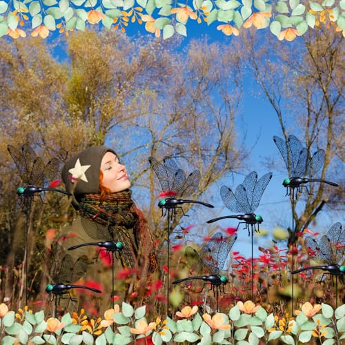 LOTADILO 20 Pieces Black Dragonfly Decorative Stakes, Lifelike 3D Big Dragonflies PVC Dragon Fly Garden Stake Decorative Dragonflies for Indoor Outdoor Yard Balcony Plant Flower Pot Decor - Image 4