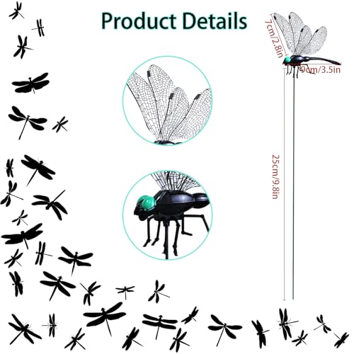 LOTADILO 20 Pieces Black Dragonfly Decorative Stakes, Lifelike 3D Big Dragonflies PVC Dragon Fly Garden Stake Decorative Dragonflies for Indoor Outdoor Yard Balcony Plant Flower Pot Decor - Image 2