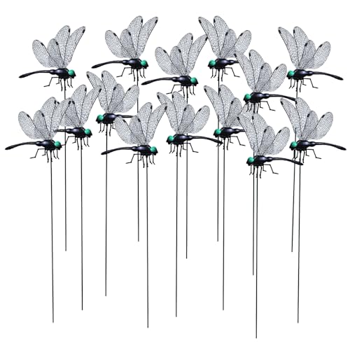 LOTADILO 20 Pieces Black Dragonfly Decorative Stakes, Lifelike 3D Big Dragonflies PVC Dragon Fly Garden Stake Decorative Dragonflies for Indoor Outdoor Yard Balcony Plant Flower Pot Decor - Image 1