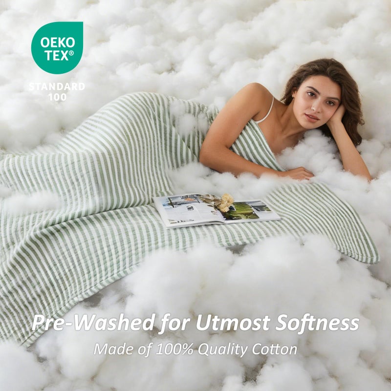 EMME Cotton Muslin Large Throw Blanket Couch Breathable Gauze Soft Lightweight Bed Blankets Adults (Striped Sage Green, 50"x70") - Image 2