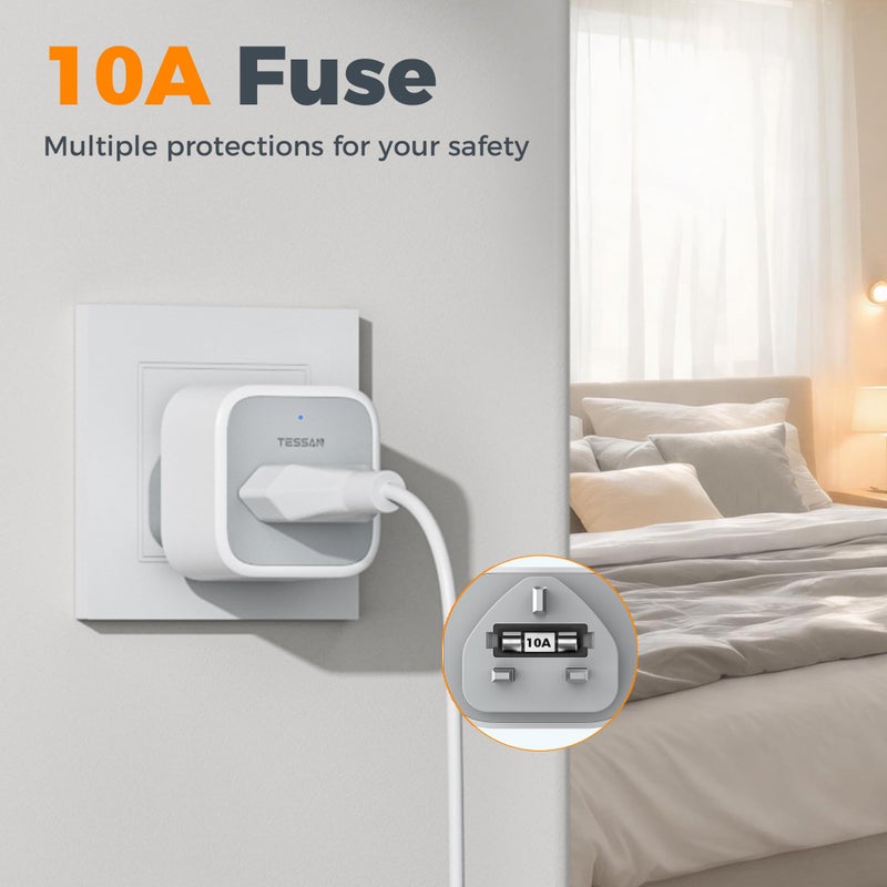TESSAN Shaver Plug Adaptor UK, 10A Fused 2 pin to 3 pin Toothbrush Adapter - Image 5