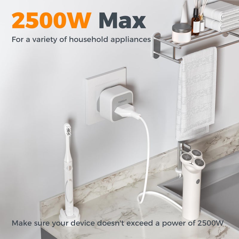 TESSAN Shaver Plug Adaptor UK, 10A Fused 2 pin to 3 pin Toothbrush Adapter - Image 3