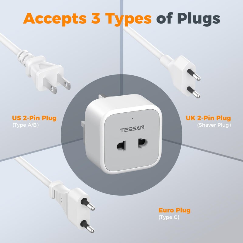 TESSAN Shaver Plug Adaptor UK, 10A Fused 2 pin to 3 pin Toothbrush Adapter - Image 2