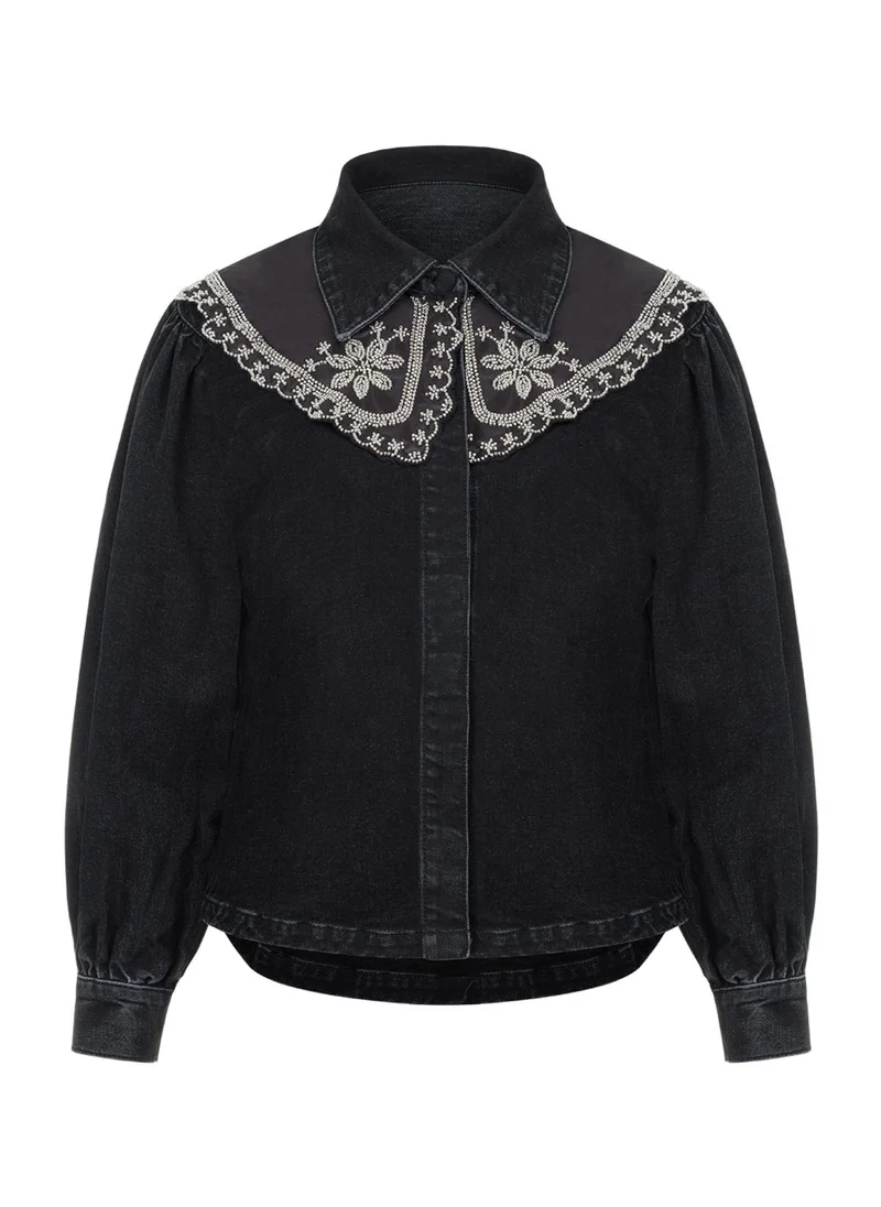 Nocturne Shiny Stone Collar Detailed Shirt