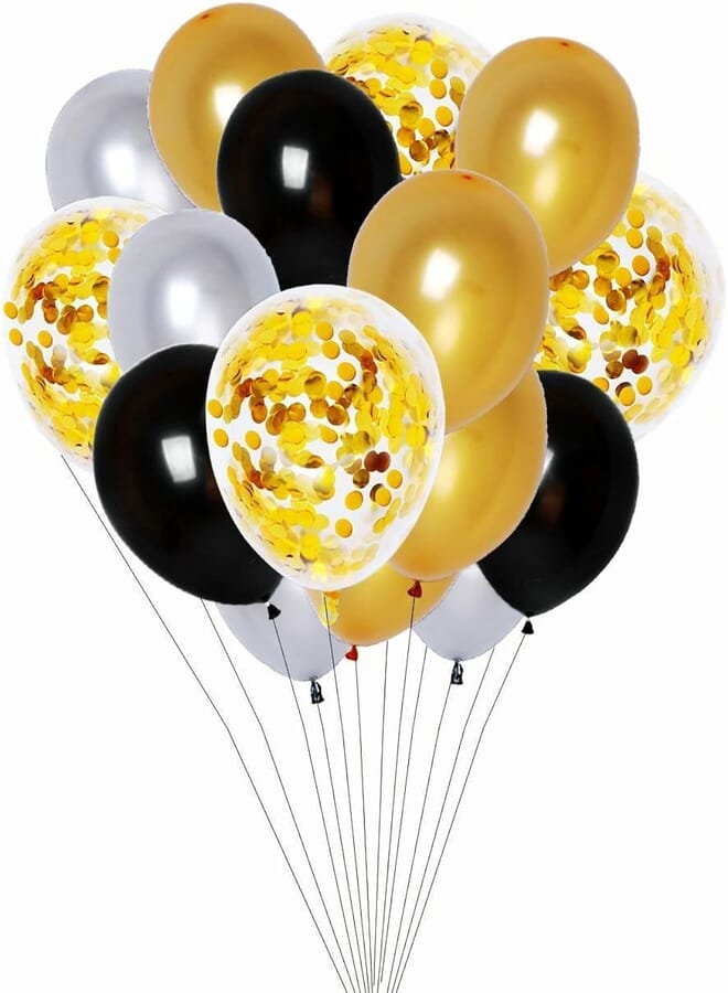 Secret 12inch Gold Confetti Balloons Set(35 Pcs), Black & silver and Gold Balloons Party Balloons for Birthday Party, Wedding, Baby Shower Party Decorations