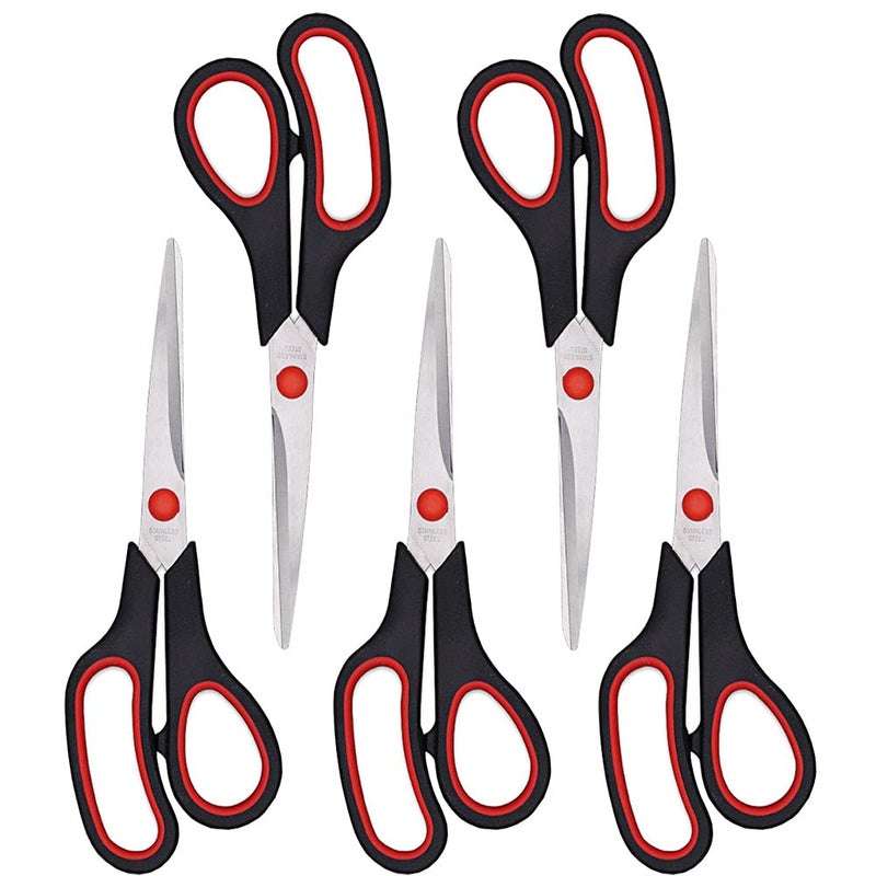 Dice red Scissors, Multipurpose office Scissors,8.5 Inch Ultra Sharp Shears, Comfort-Grip Handles Household scissorsï¼ŒSturdy Sharp Craft Supplies - Pack of 5, Right/Left Hande - Image 1