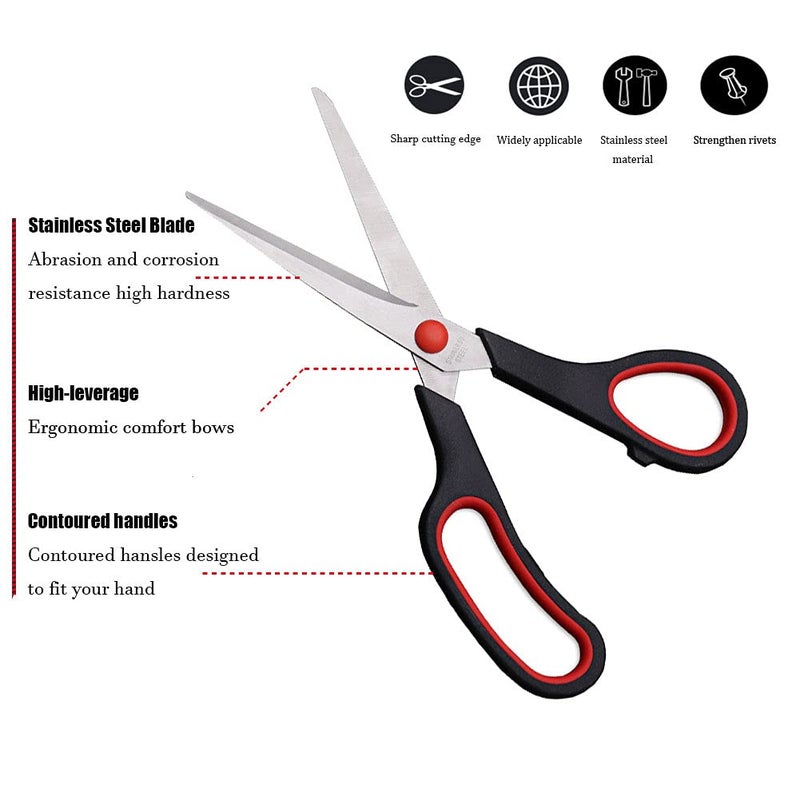 Dice red Scissors, Multipurpose office Scissors,8.5 Inch Ultra Sharp Shears, Comfort-Grip Handles Household scissorsï¼ŒSturdy Sharp Craft Supplies - Pack of 5, Right/Left Hande - Image 3