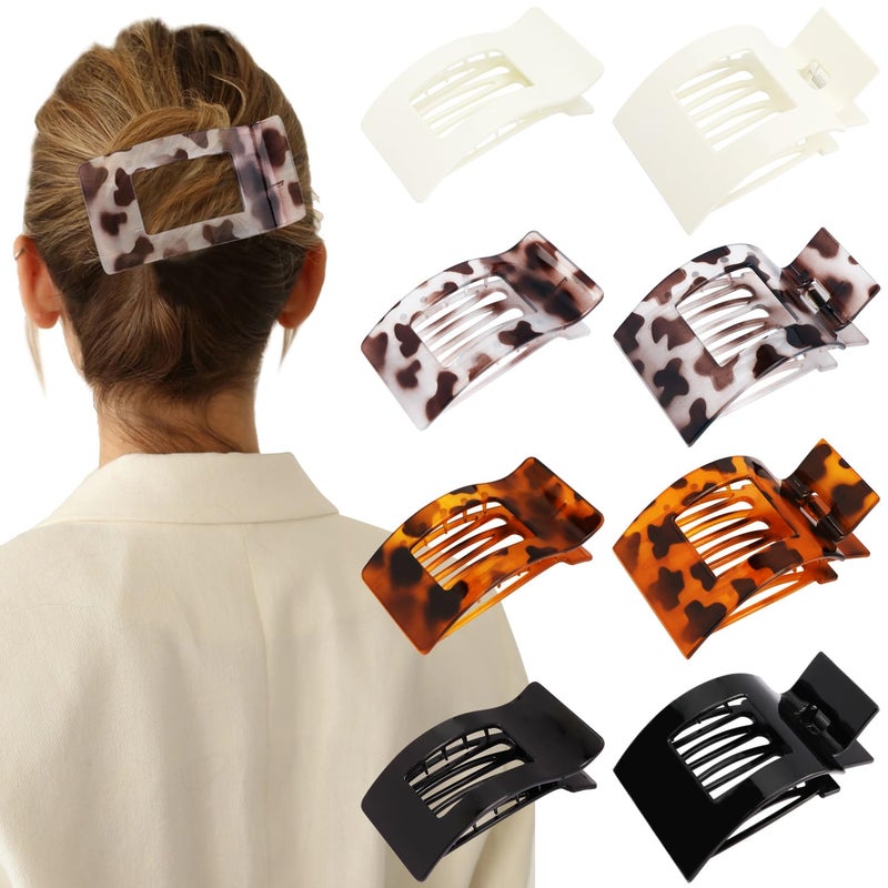 Velscrun Flat Hair Clips for Women Girls, 2 Styles 8 Pcs Lay Flat Claw Clips, Strong Hold French Duck Billed Large Side Hair Jaw Clip for All Hair Types, Non Slip Grip for Daily Styling Tortoise - Image 1