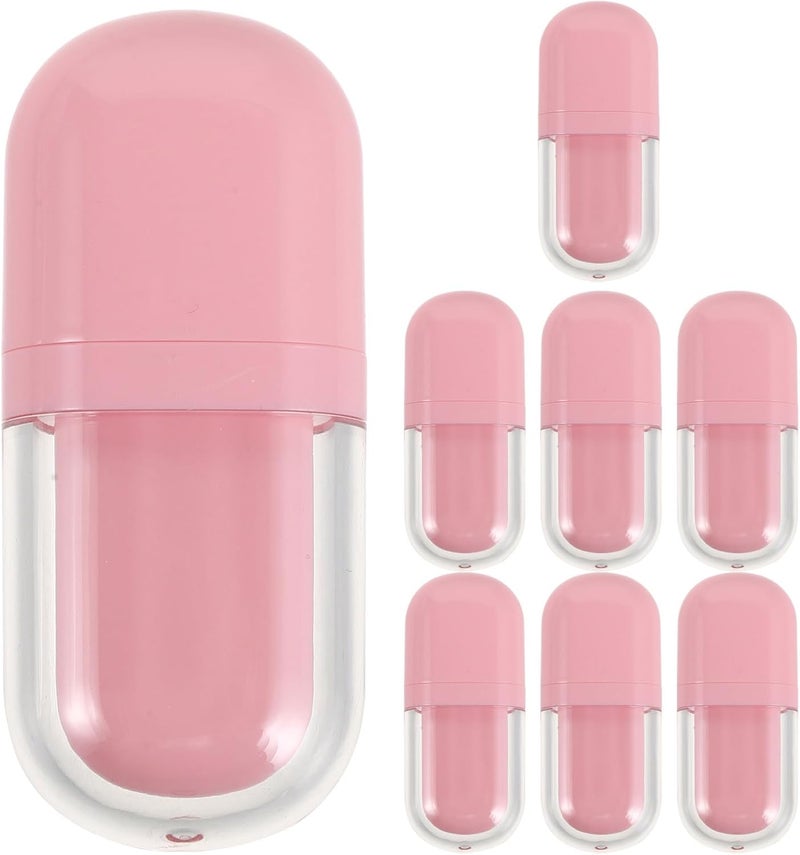 8pcs Lip Gloss Tubes Empty - Plastic Small Refillable Makeup Tube with Wand for Home and Travel Use - 3ml Oval Lip Balm Container Bottles Pink - Image 1