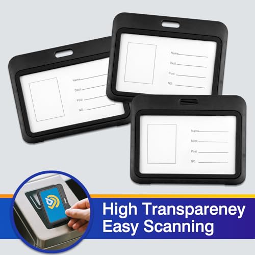 Ceemiaa 3-Pack Horizontal Hard Plastic ID Badge Holders – Double-Sided Black Card Case for Office, School, Credit & Access Cards - Image 3