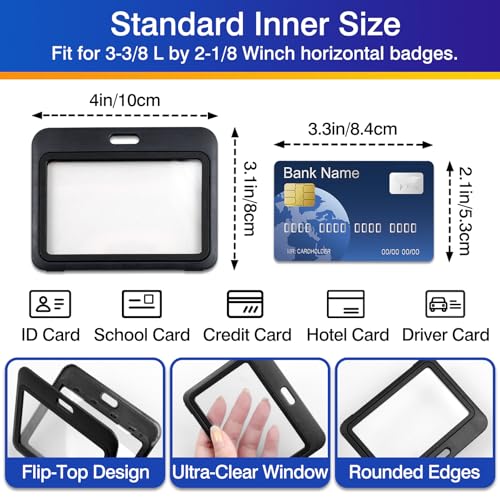 Ceemiaa 3-Pack Horizontal Hard Plastic ID Badge Holders – Double-Sided Black Card Case for Office, School, Credit & Access Cards - Image 4