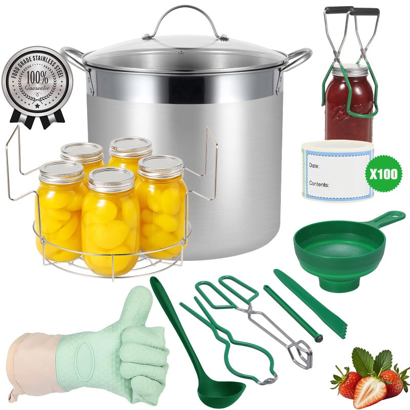 HOMKULA Stainless Steel Canning Pot with Rack and Lid, Large Water Bath Canner, Full Home Canning Supplies Starter Kit (20 Quarts, Green) - Image 1