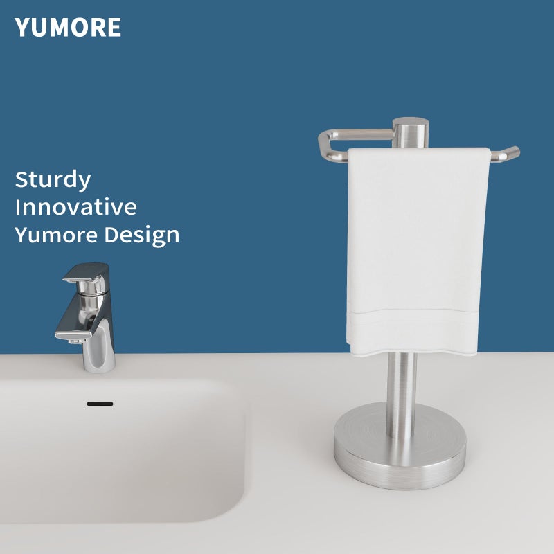 YUMORE Hand Towel Holder Stand Countertop Towel Rack Free Standing Towel Bar Hanger for Bathroom Kitchen (Brushed Nickel) - Image 2