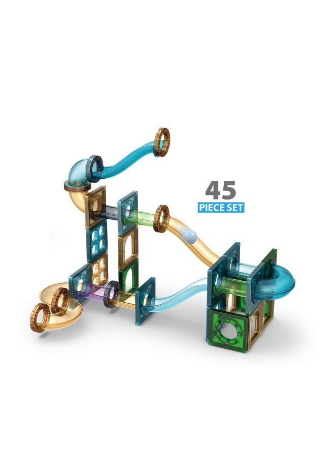 Magni Mates Magnetic Building Tiles Marble Track Set 45 Pieces – DIY Magnetic Blocks with Curved Slides, Tunnel Tubes and Ball Run System for Creative STEM Construction Play - Image 5