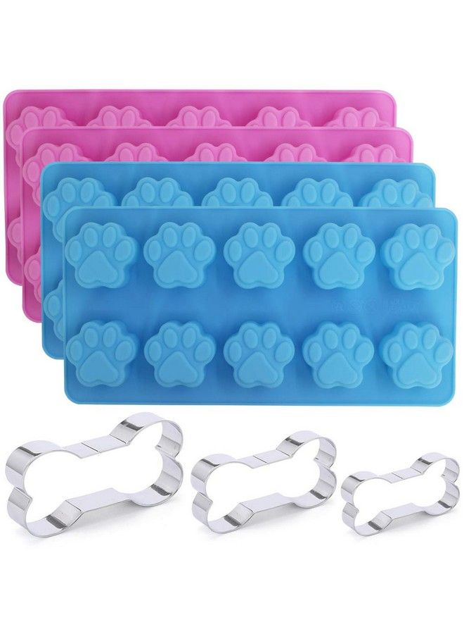 SourceTon 4 Packs Silicone Dog Paw Mold And 3 Packs Stainless Steel Bone Cookie Cutter Sourceton Assorted Sizes Dog Bone Biscuit Cookie For Homemade Treats And Cat Animal Paw Ice Candy Chocolate Baking Mold - Image 2