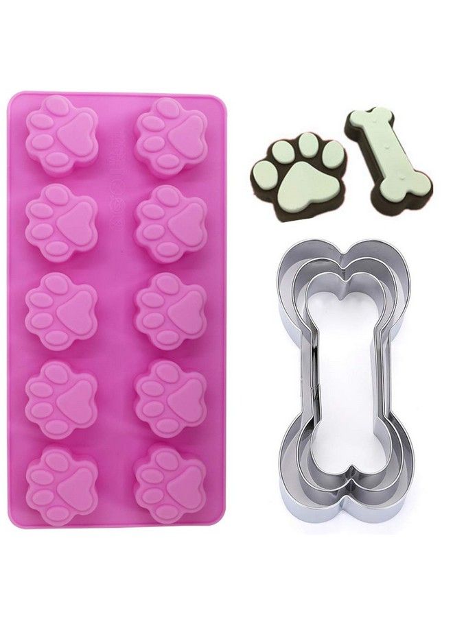 SourceTon 4 Packs Silicone Dog Paw Mold And 3 Packs Stainless Steel Bone Cookie Cutter Sourceton Assorted Sizes Dog Bone Biscuit Cookie For Homemade Treats And Cat Animal Paw Ice Candy Chocolate Baking Mold - Image 3