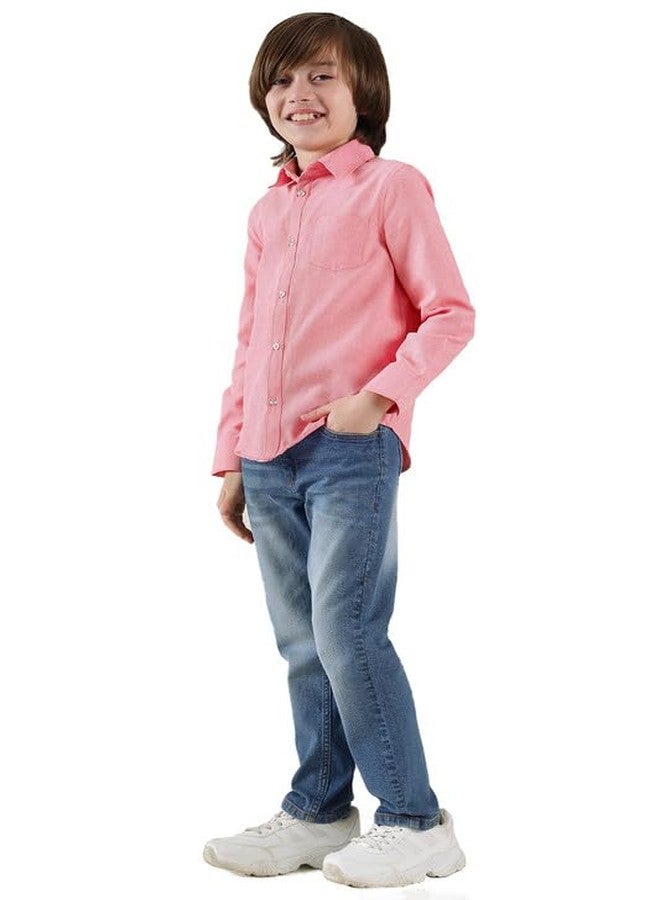 One Friday Boys Pink Regular Fit Full Sleeve Solid Shirts - Image 1