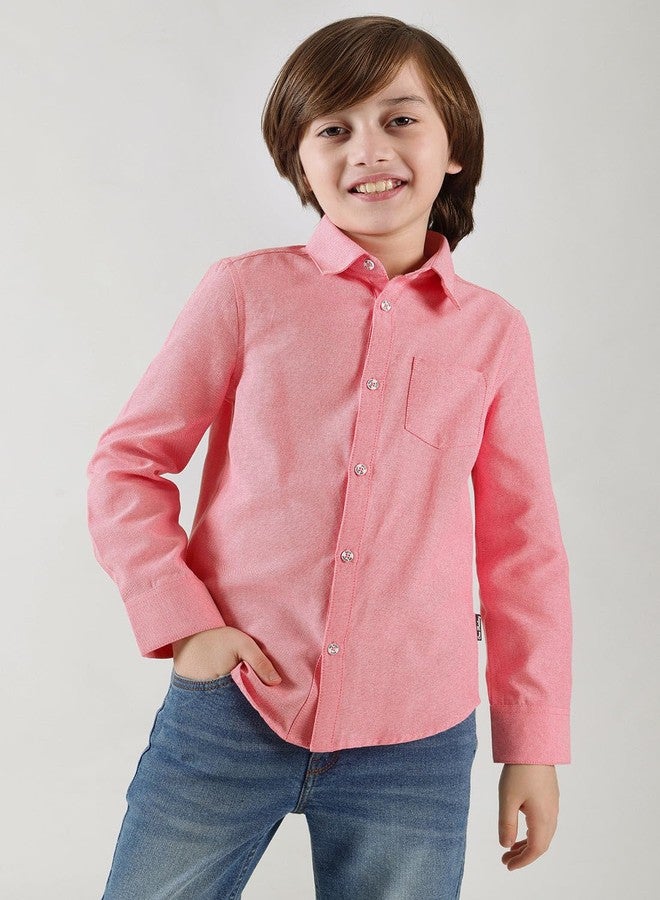 One Friday Boys Pink Regular Fit Full Sleeve Solid Shirts - Image 5