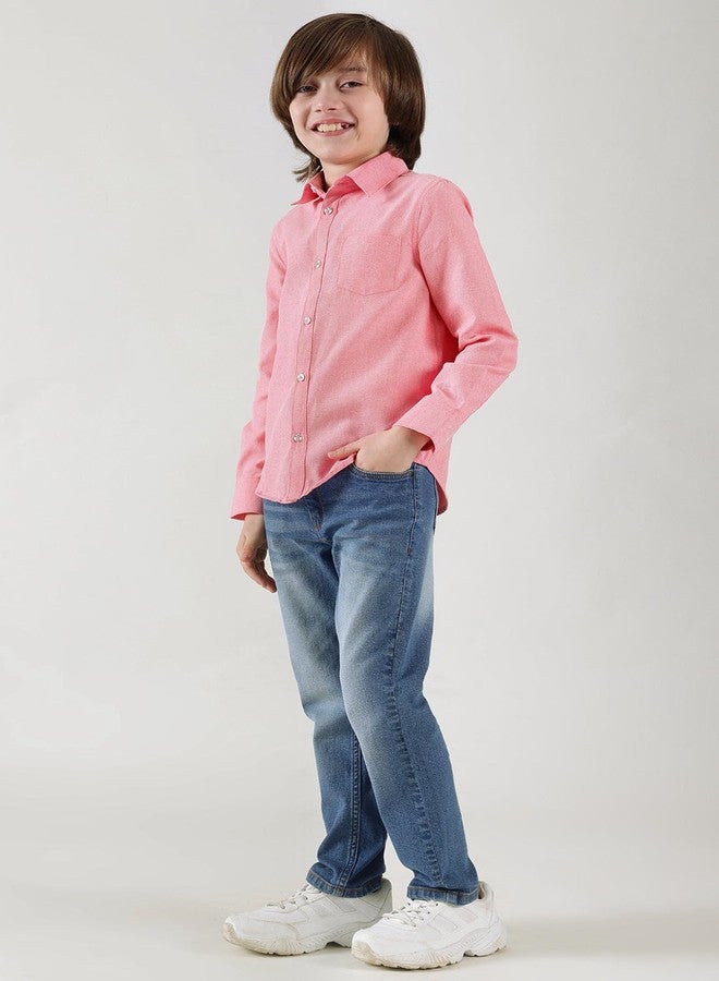 One Friday Boys Pink Regular Fit Full Sleeve Solid Shirts - Image 2