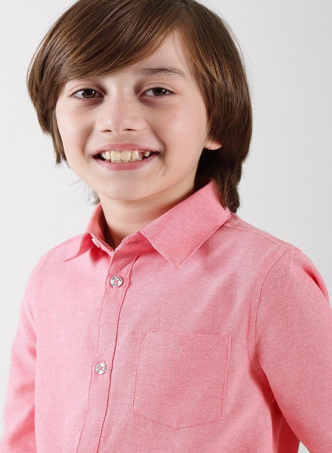 One Friday Boys Pink Regular Fit Full Sleeve Solid Shirts - Image 4