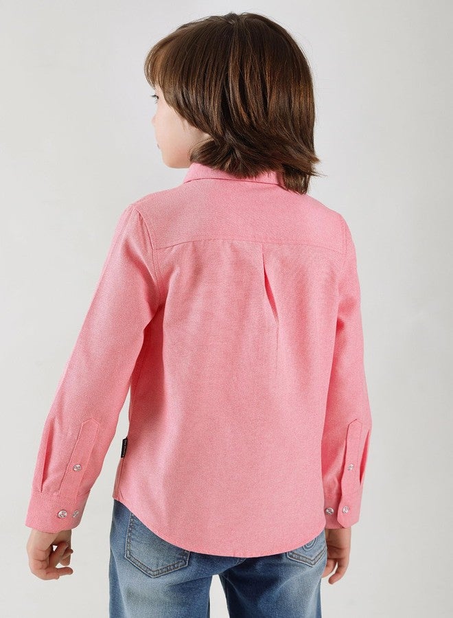 One Friday Boys Pink Regular Fit Full Sleeve Solid Shirts - Image 3