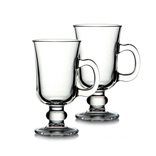 WRINGO 250 ML Coffee Mugs Footed with Handle and Glass Straws Tea Cup Drinkware for Beer,Juice,Beverages, Glass Cappuccino Mugs, Clear Glass Latte Cups (Irish Coffee Mug 250, 2) - Image 1