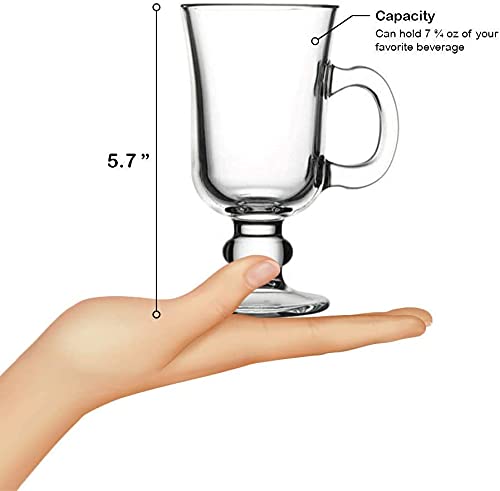 WRINGO 250 ML Coffee Mugs Footed with Handle and Glass Straws Tea Cup Drinkware for Beer,Juice,Beverages, Glass Cappuccino Mugs, Clear Glass Latte Cups (Irish Coffee Mug 250, 2) - Image 5