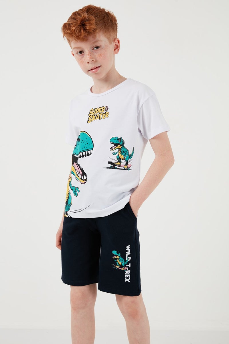 Lela Cotton Regular Fit Crew Neck Top and Bottom Set with Shorts Boy's Suit 6212013 - Image 3