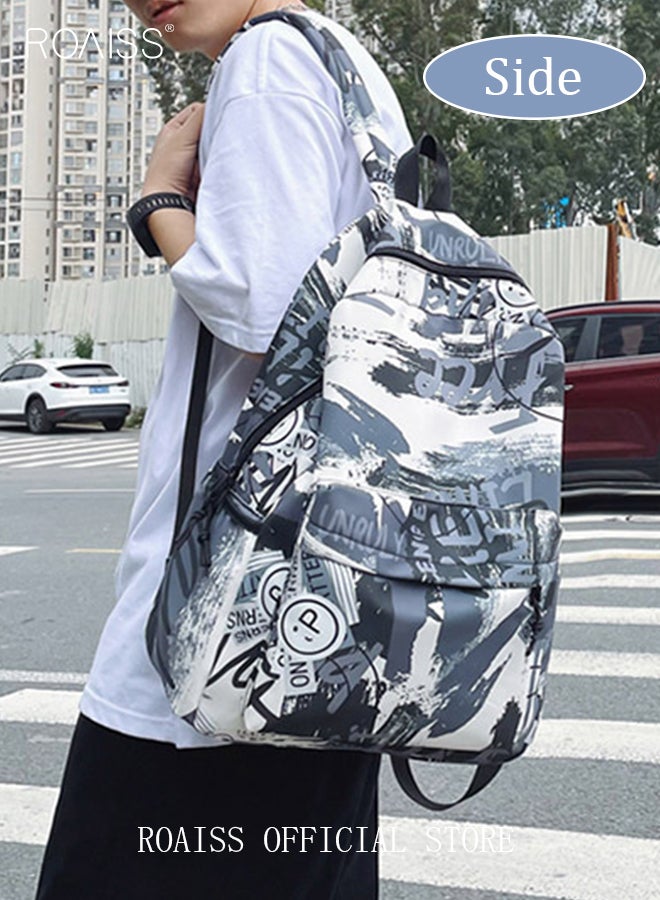 roaiss Trendy Graffiti Style Backpack  Large Capacity Durable Smooth Zipper Comfortable Fabric Adjustable Shoulder Strap  - Image 1