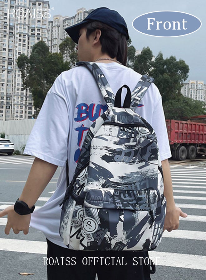 roaiss Trendy Graffiti Style Backpack  Large Capacity Durable Smooth Zipper Comfortable Fabric Adjustable Shoulder Strap  - Image 2
