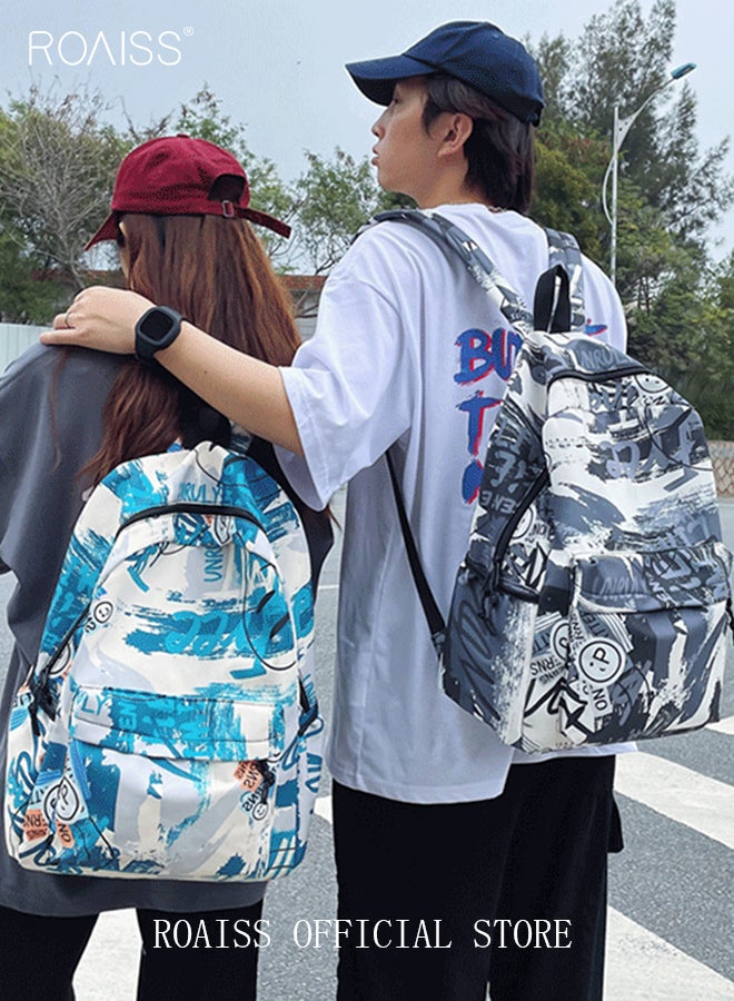 roaiss Trendy Graffiti Style Backpack  Large Capacity Durable Smooth Zipper Comfortable Fabric Adjustable Shoulder Strap  - Image 3