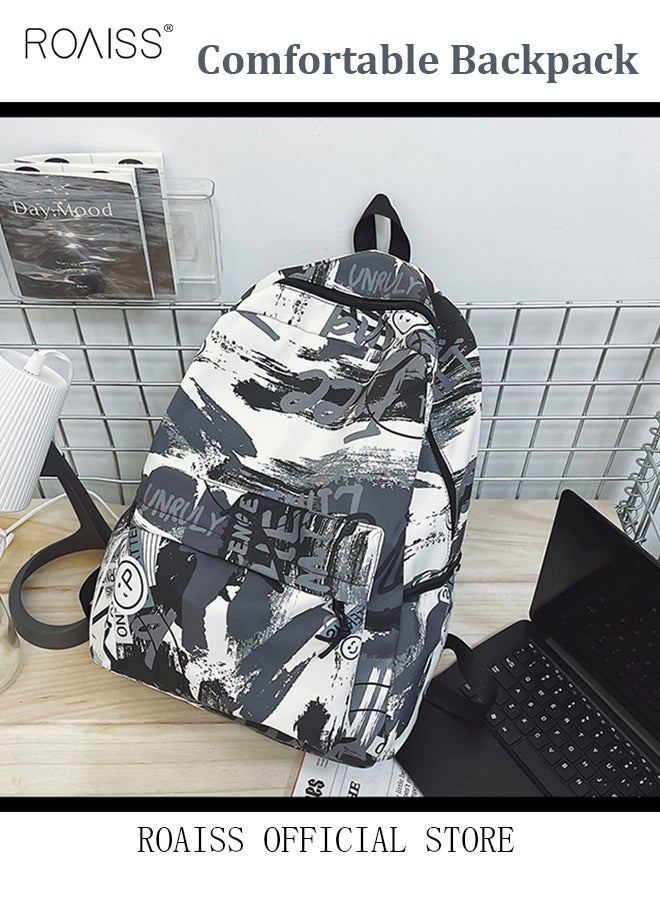 roaiss Trendy Graffiti Style Backpack  Large Capacity Durable Smooth Zipper Comfortable Fabric Adjustable Shoulder Strap  - Image 4