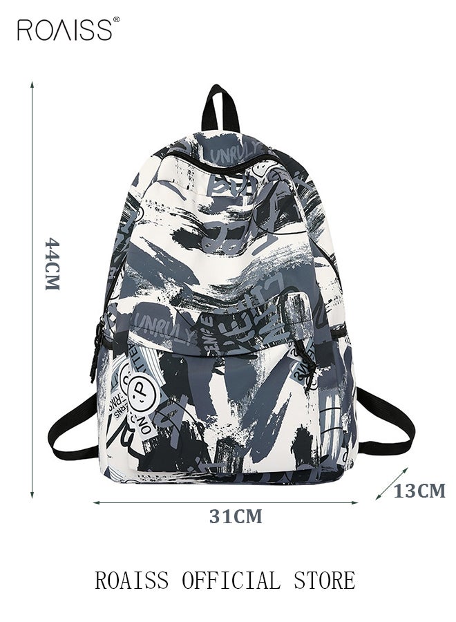 roaiss Trendy Graffiti Style Backpack  Large Capacity Durable Smooth Zipper Comfortable Fabric Adjustable Shoulder Strap  - Image 5