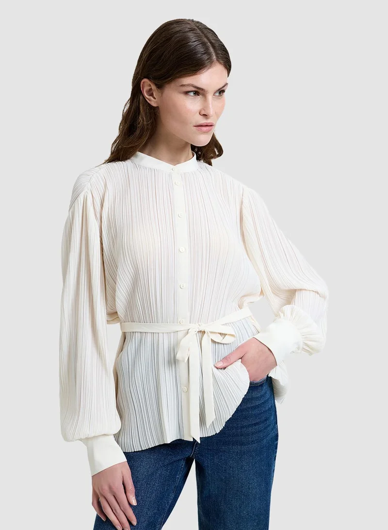 French Connection Noelle Plisse Military Blouse